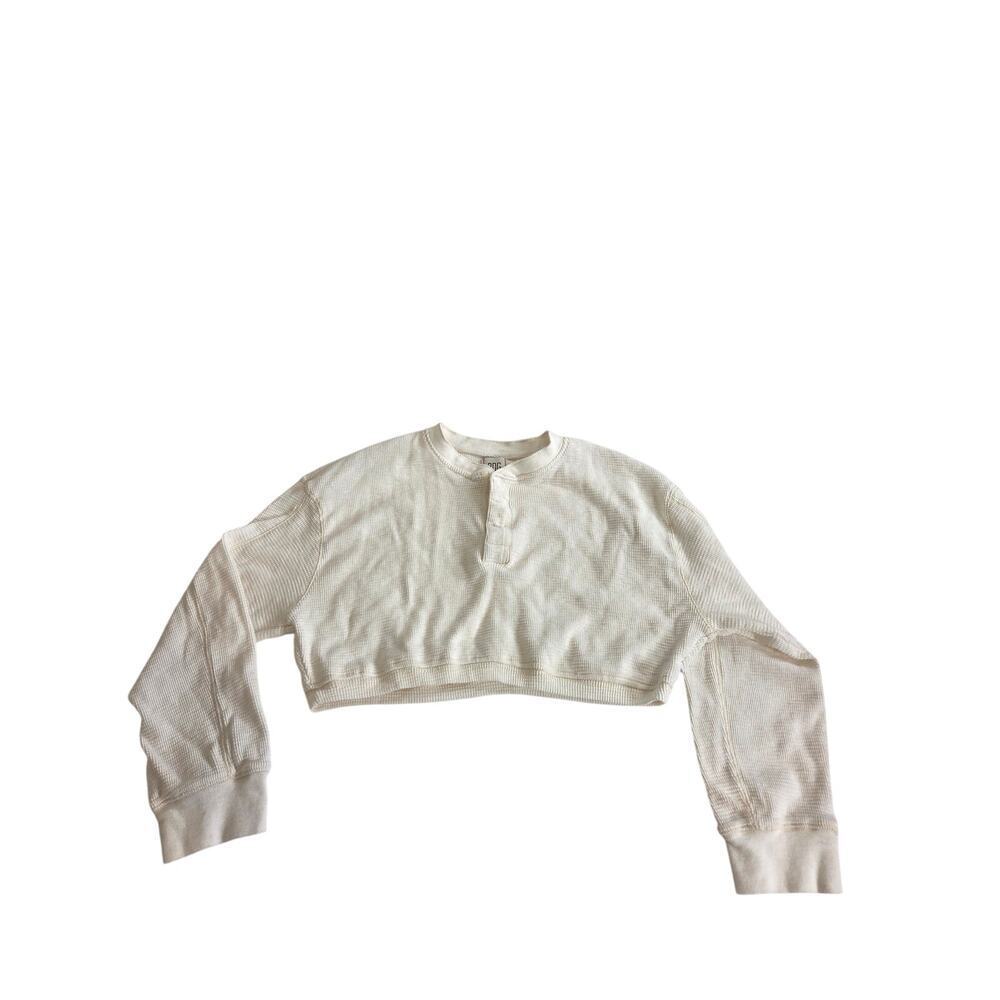 BDG Crop White Henley Waffle Knit Large